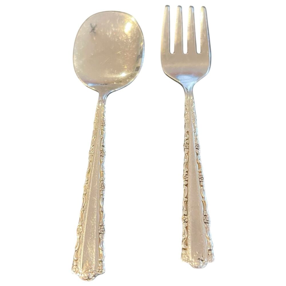 ONEIDA Stainless Flatware CHERIE Baby Spoon & Baby Fork ONEIDA DELUXE Set Of 2